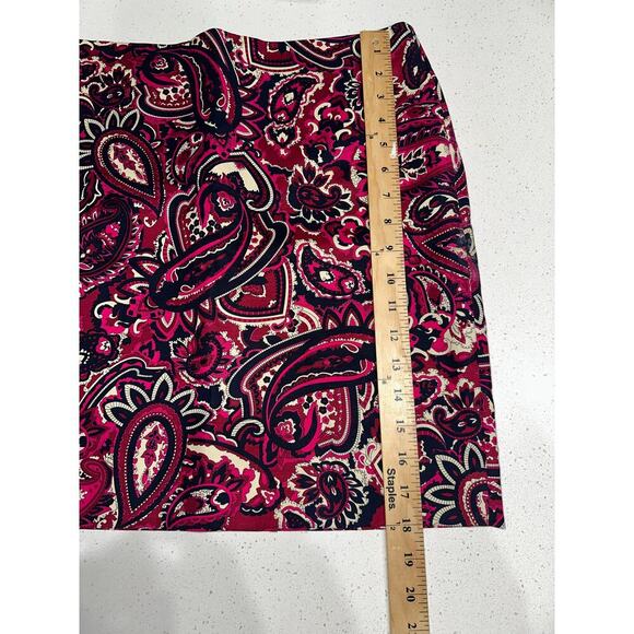 Talbots Skirt Mini Paisley Burgundy Navy lined 8P Fall Career Office Party - Picture 4 of 6